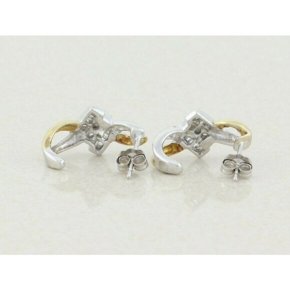 10k Yellow Gold Diamond Earrings J Hoop Earrings  .25 tcw hoops - Picture 7 of 9